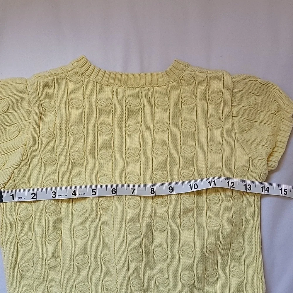 Ralph Lauren Cable Knit Short Bell Sleeve Preppy Sweater Yellow Girl's Medium - Picture 2 of 4